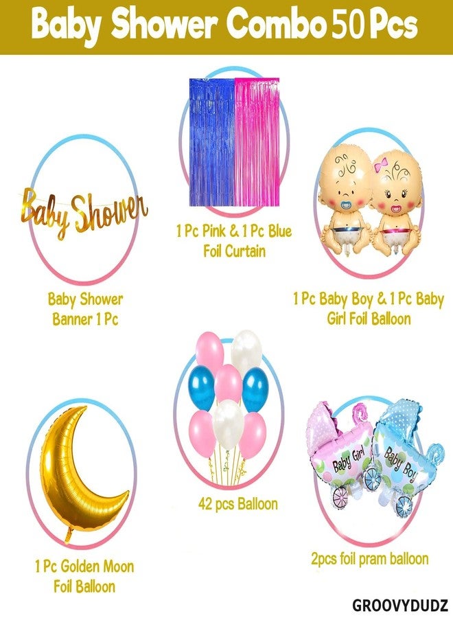 GROOVY DUDZ Baby Shower Letter Bunting Banner, Latex, Pram foil with Moon Foil Balloon Baby Shower Decorations Item Combo Set For Maternity, Pregnancy Photoshoot Material Items Supplies - 50Pcs - Image 2